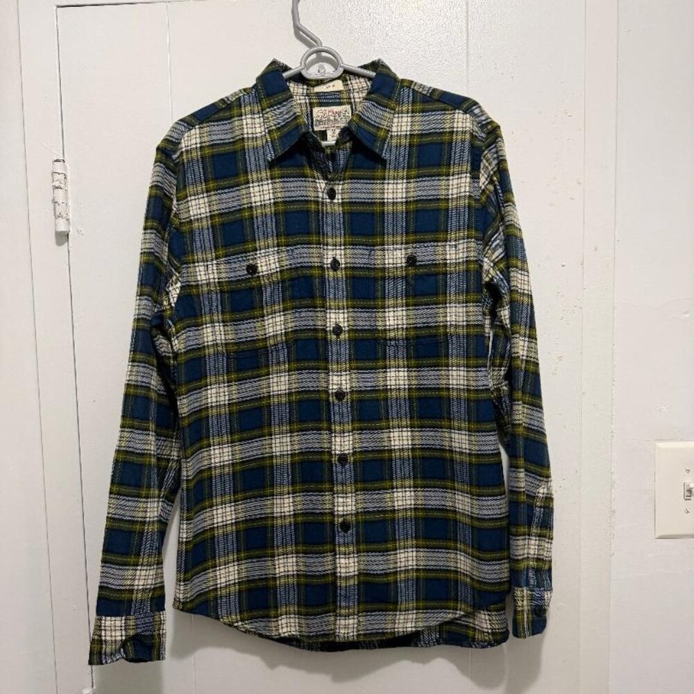 J Crew Plaid Mid-Weight Flannel Button-Down Blue Green Medium Classic Fit